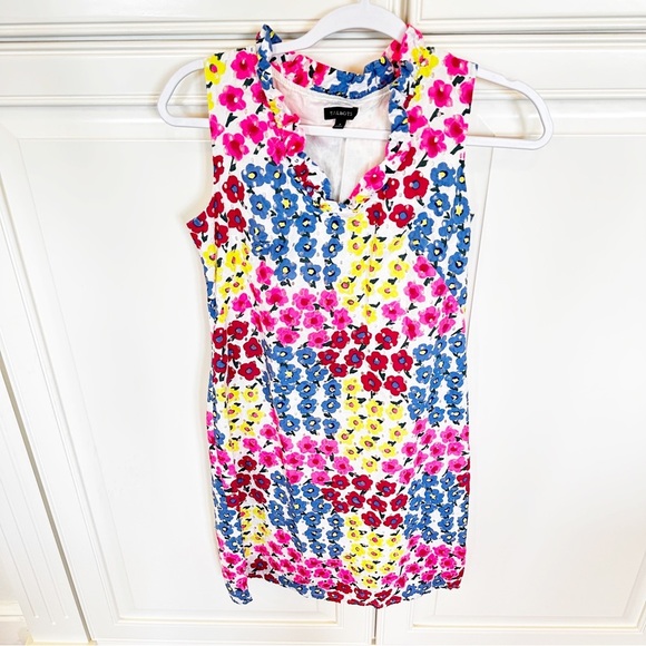 Talbots Women’s Neon Bright Colored Floral Eyelet Cotton Ruffle Sleeveless Dress - Picture 2 of 9